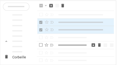 Les e-mails sont sélectionnés, et les fonctionnalités d'archivages et suppression proposé