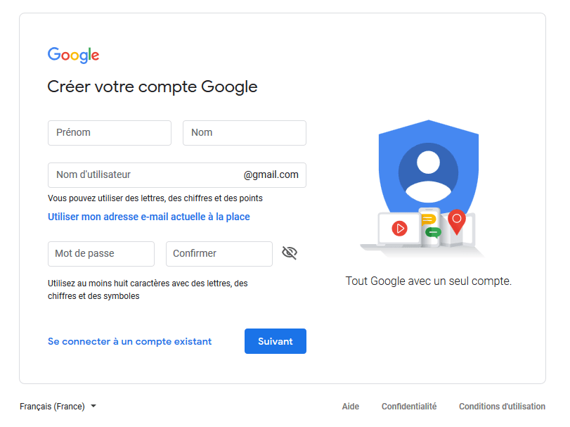 créer votre compte google