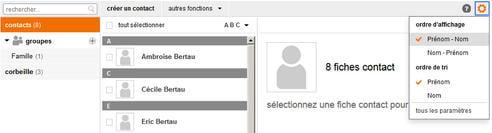 Ordre affichage des contacts