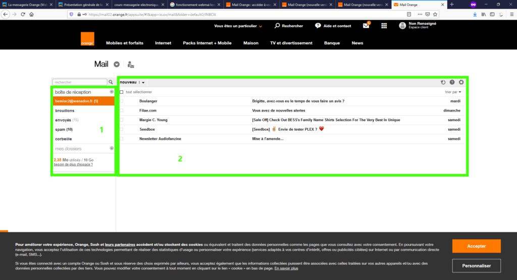 Ecran webmail Orange