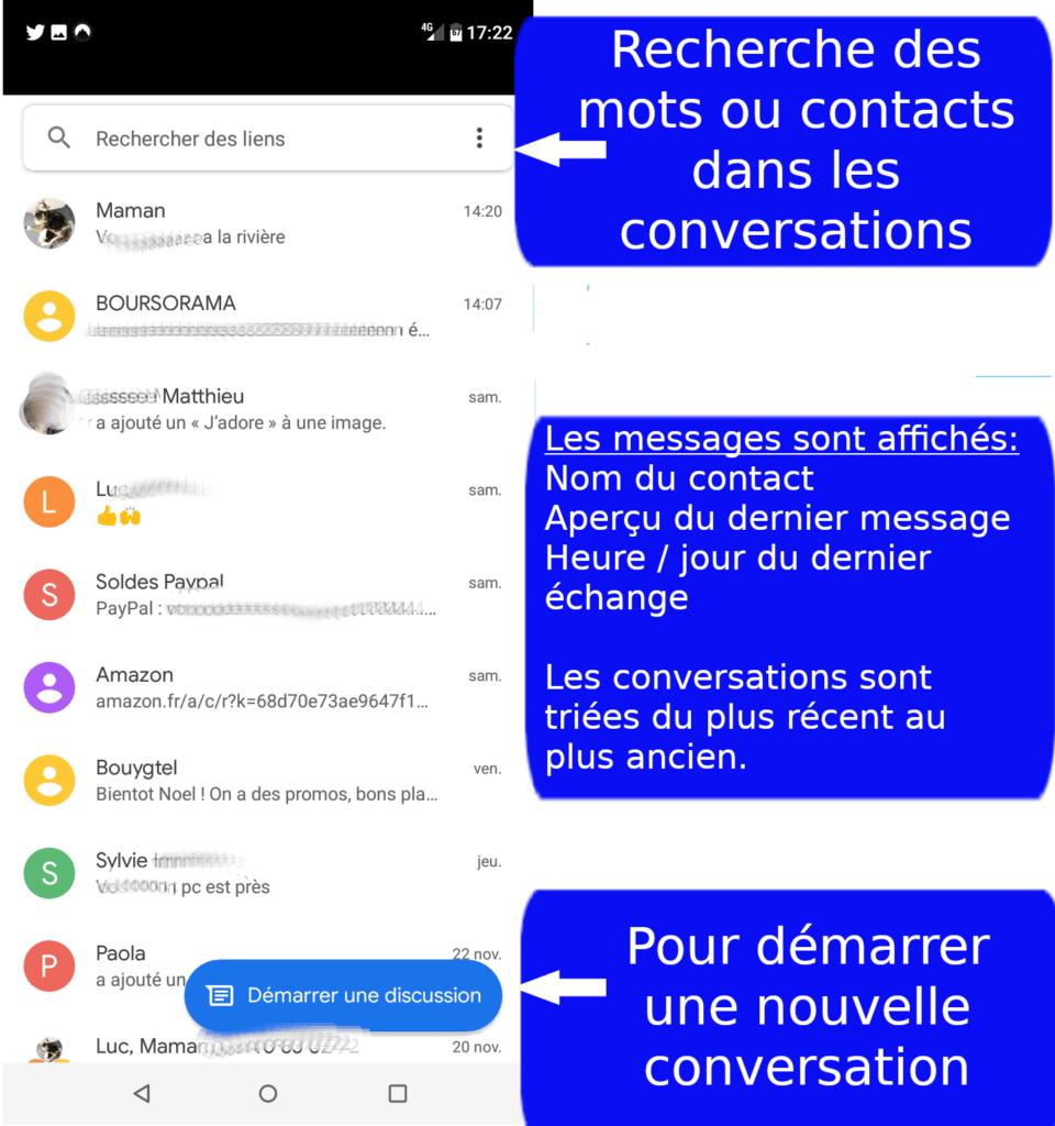 Ecran des messages