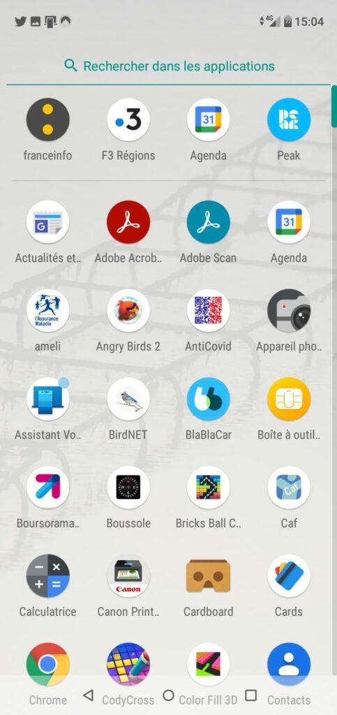 Ecran de menu android