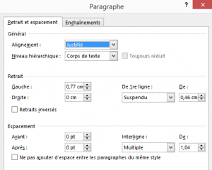 Fonction espacement par la boite de dialogue