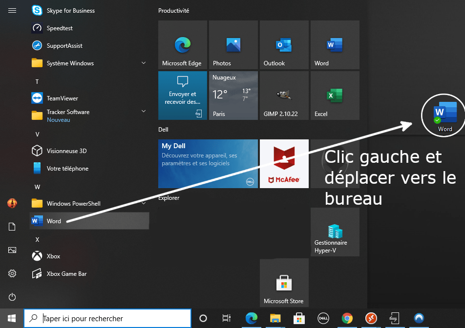 Créer un raccourci de Word sur le bureau