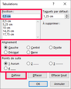 La fenêtre de tabulation