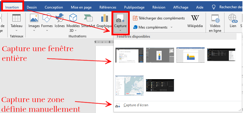 La fonction capture d'écran