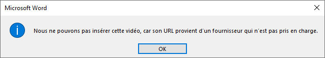 Message d'erreur pour l'insertion de la  vidéo