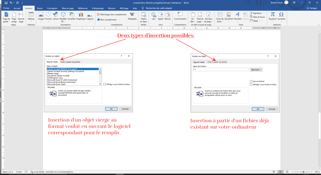 Les types insertions possibles