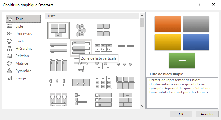  Choix du graphique SmartArt 