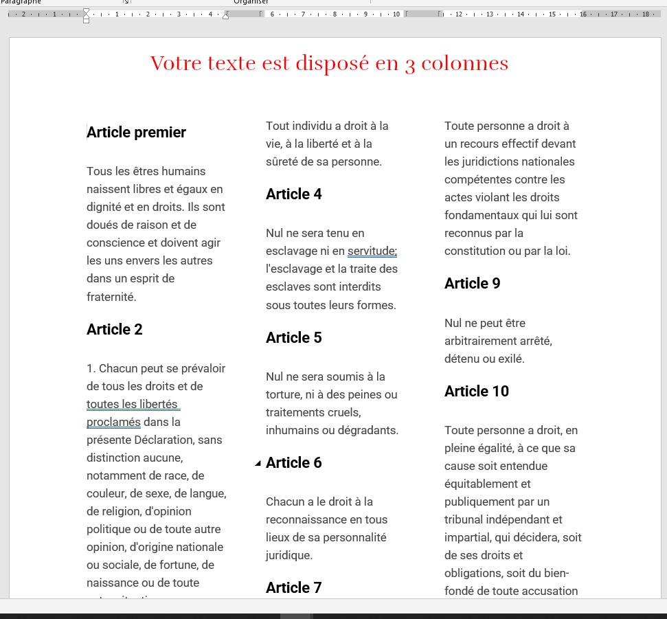 texte colonne