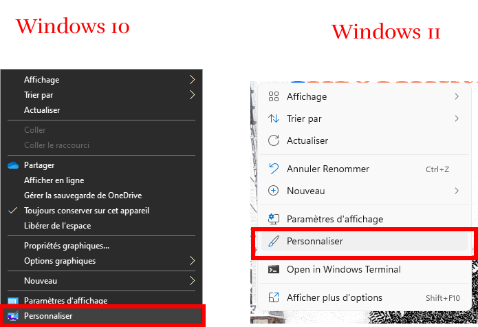 Personnaliser par le menu contextuel - Windows 10 et 11
