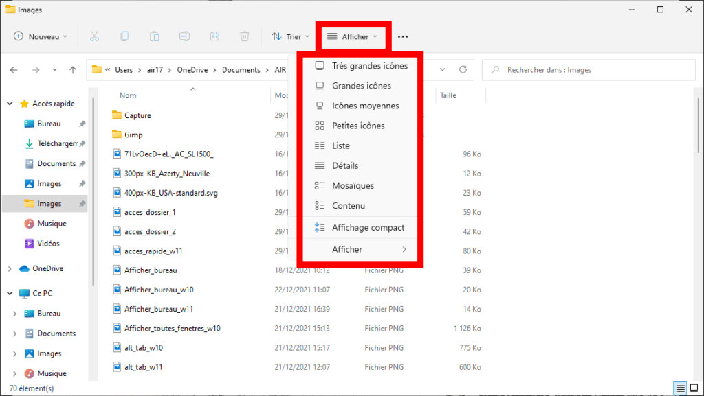 Modifier l'affichage du dossier dans Windows 11