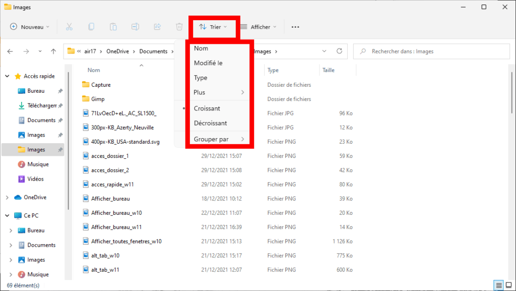 Trier les éléments dans Windows 11