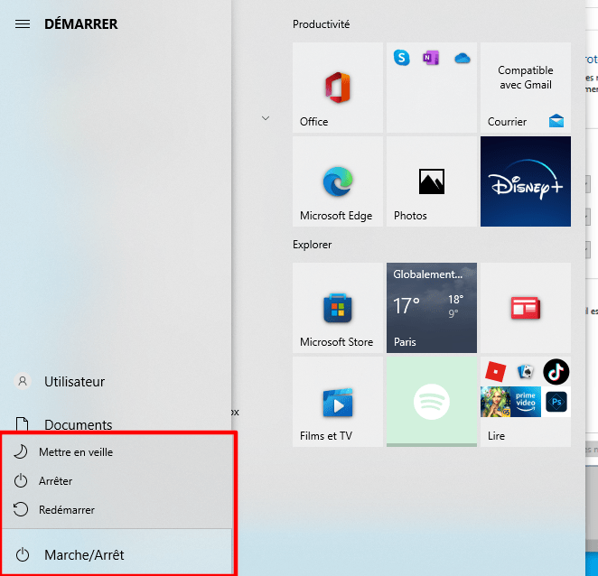 Les options d’alimentation du PC dans Windows 10