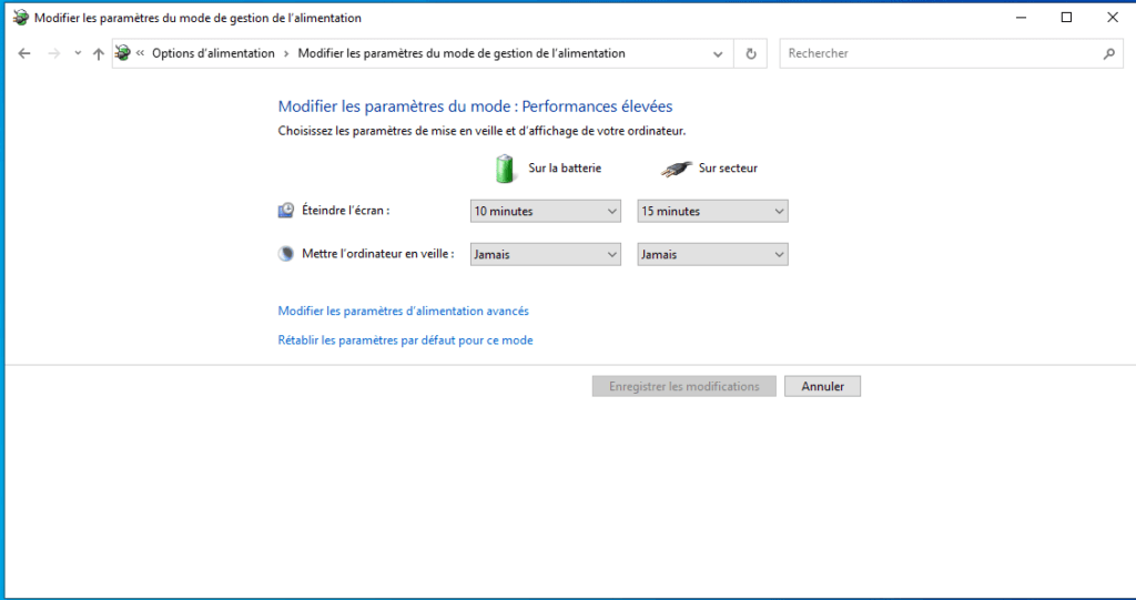 Modifier les réglages de veille de Windows 10