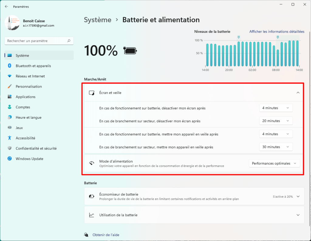 Réglage des paramètres de veille de Windows 11