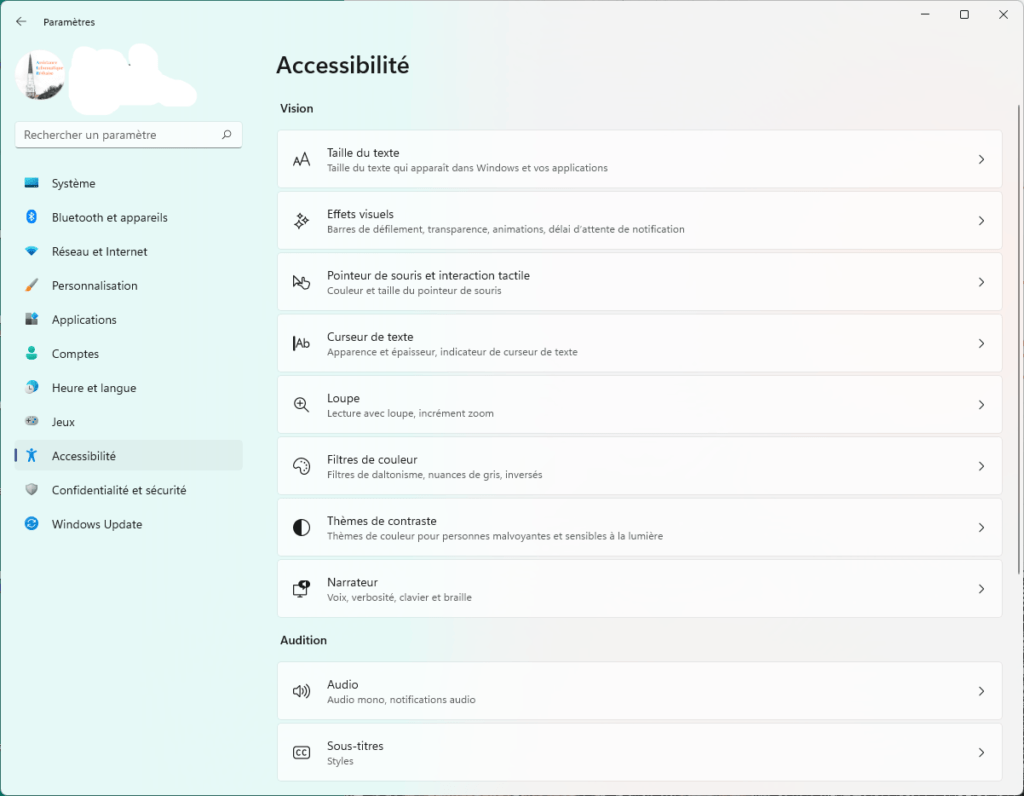 Le menu Accessibilité de Windows 11