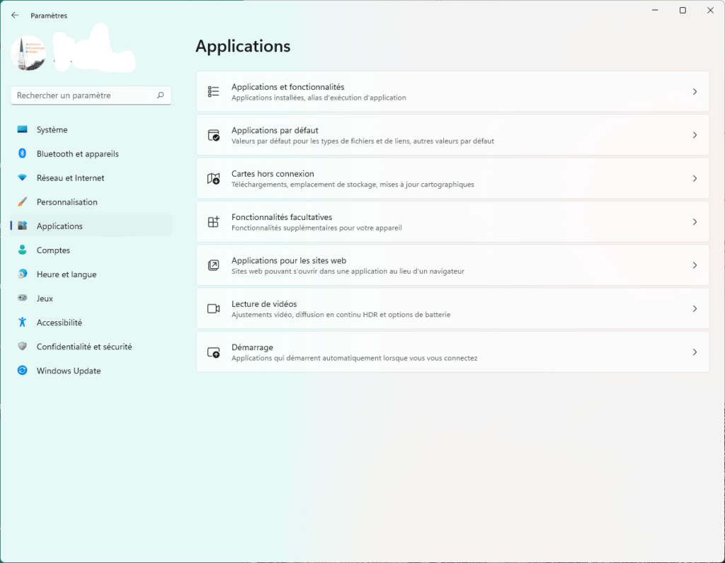 Le menu Applications de Windows 11