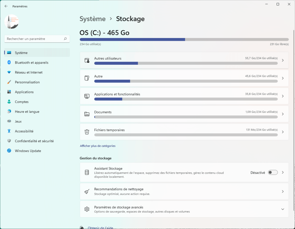 Gestion du stockage avec Windows 11