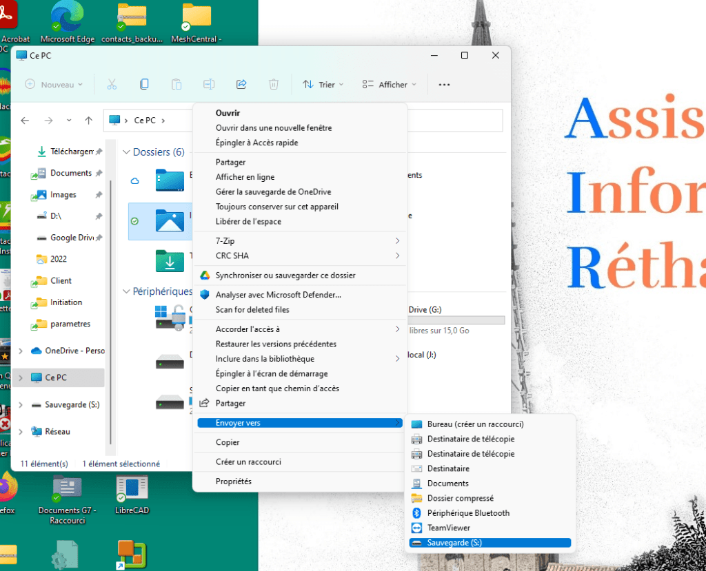 La fonction envoyer vers de Windows 11