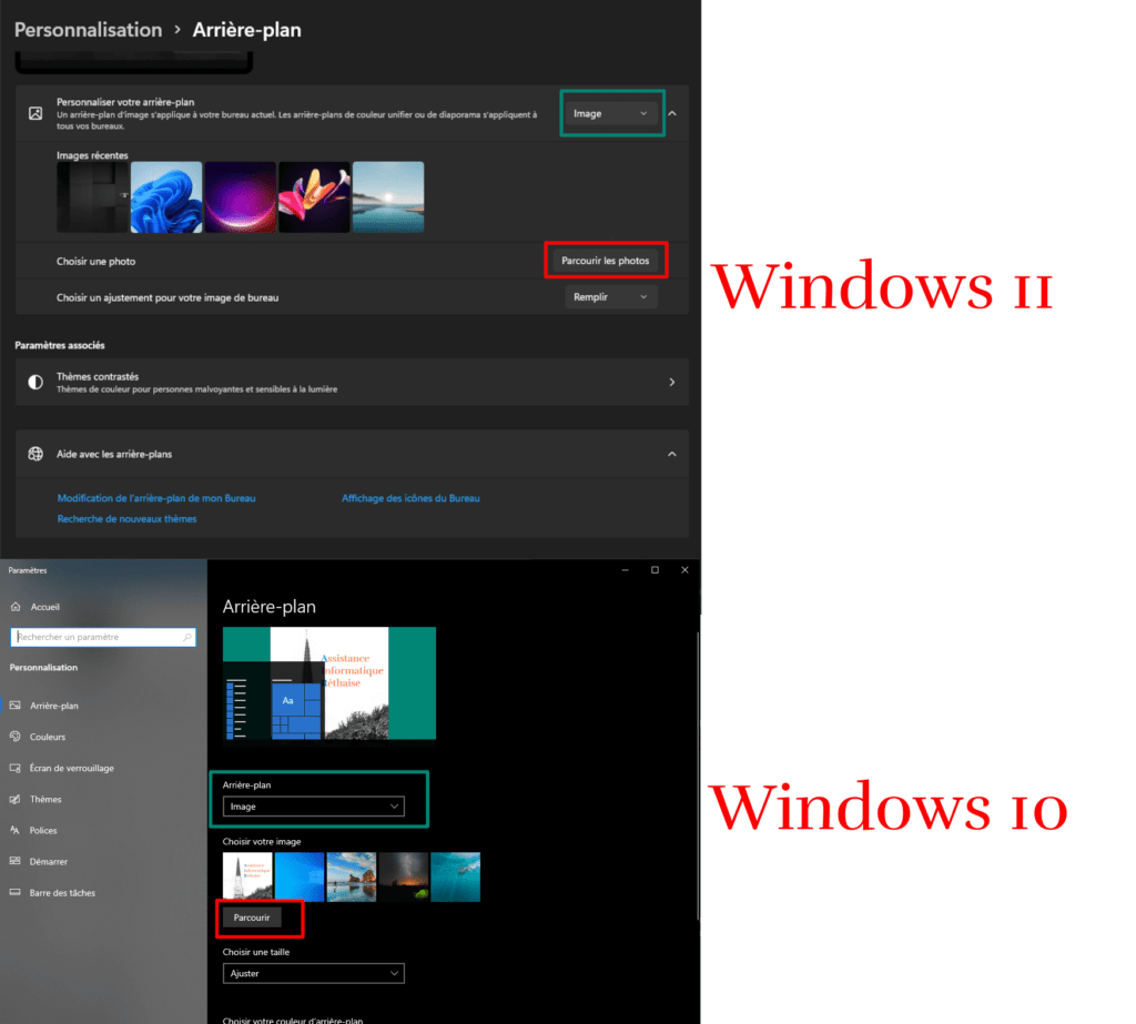 Le choix de l'arrière plan avec Windows 10 et 11