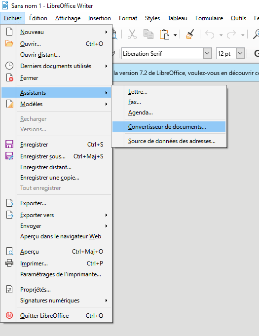 Le convertisseur de document de LibreOffice