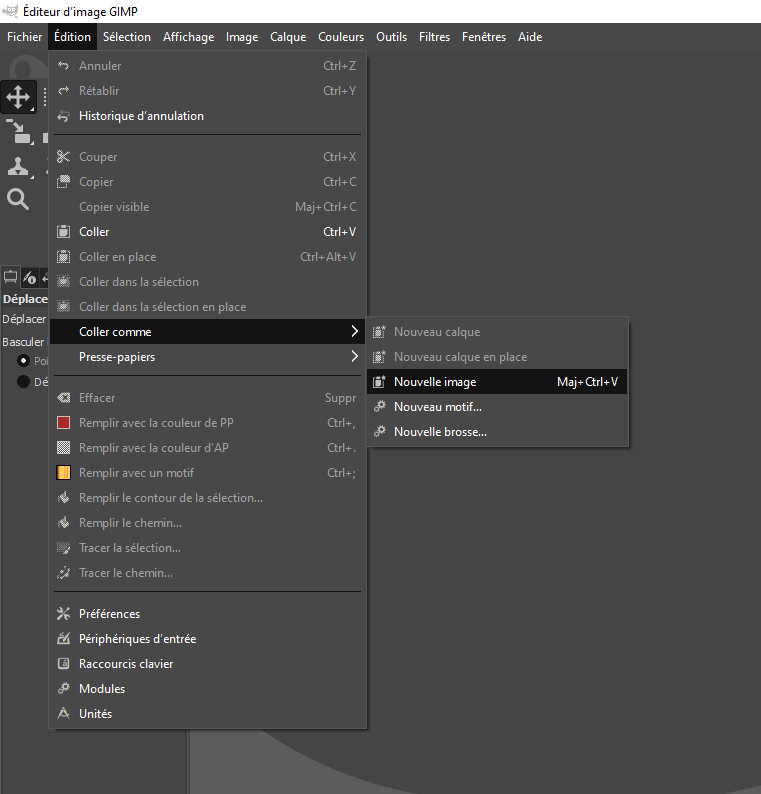 Gimp - Coller comme nouvelle image