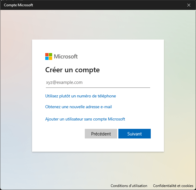 Ajouter un utilisateur sans compte Microsoft