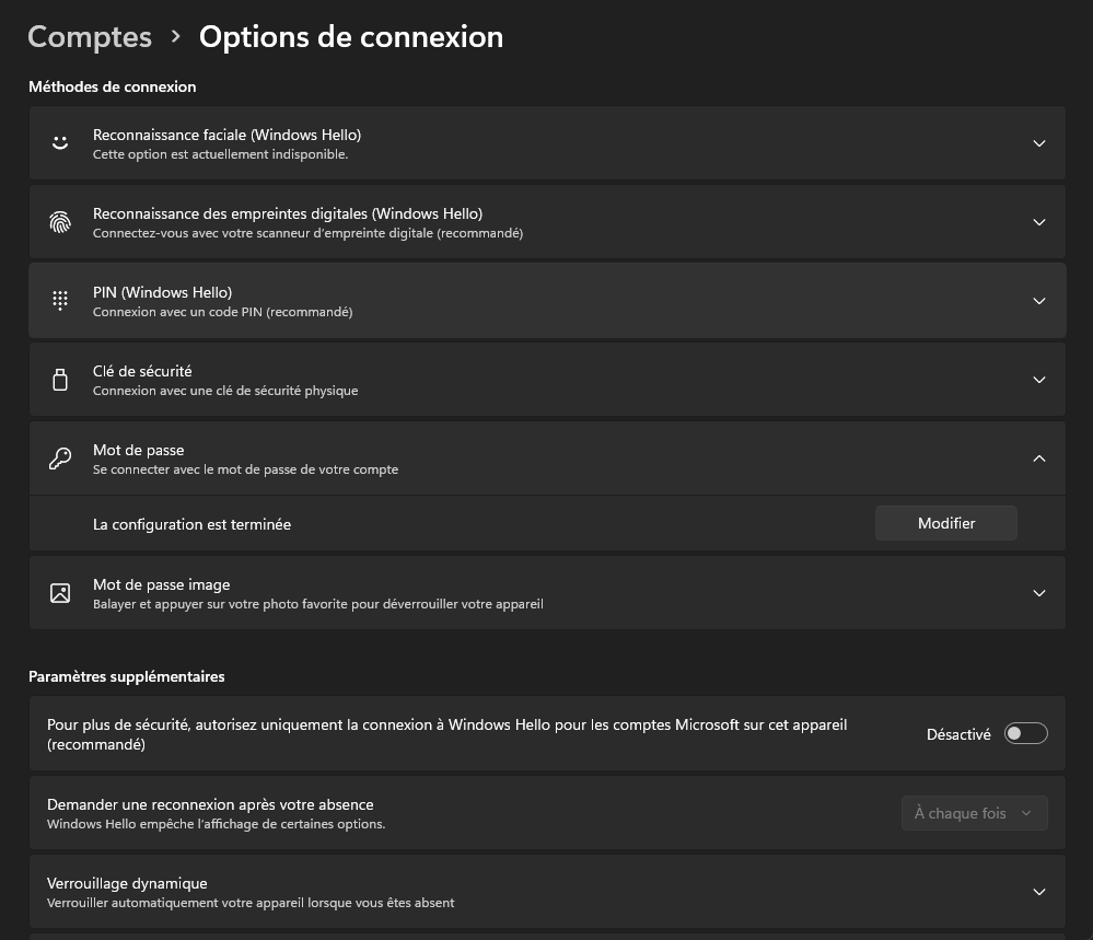 Les options de connexion