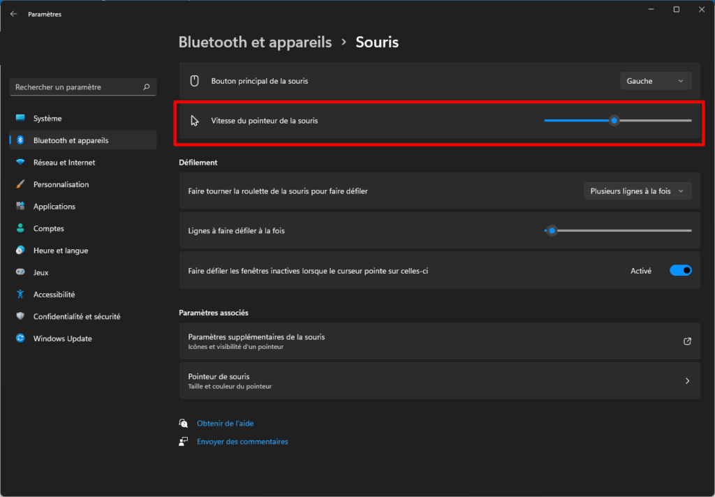 La vitesse de la souris dans Windows 11